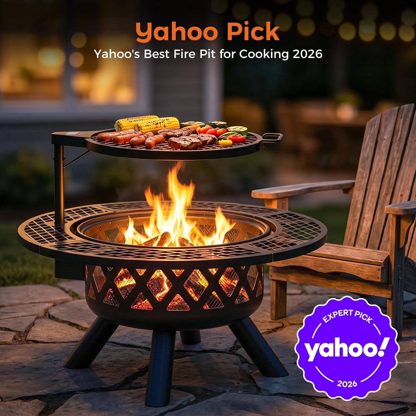 32 Inch Fire Pit with Poker, Wood Burning Fire Pit Patio for outside with Grill