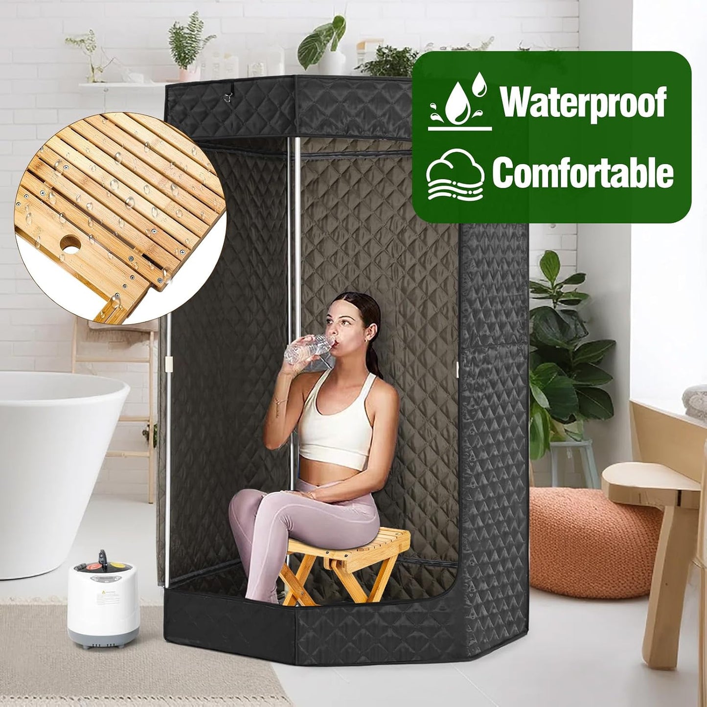 Bamboo Sauna Chair, Portable Steam Sauna Chair Indoor, Steam Sauna Seat, Great for Portable Sauna Box for Home, Steam Sauna Accessories. Outdoor Camping Fishing Beach Chair