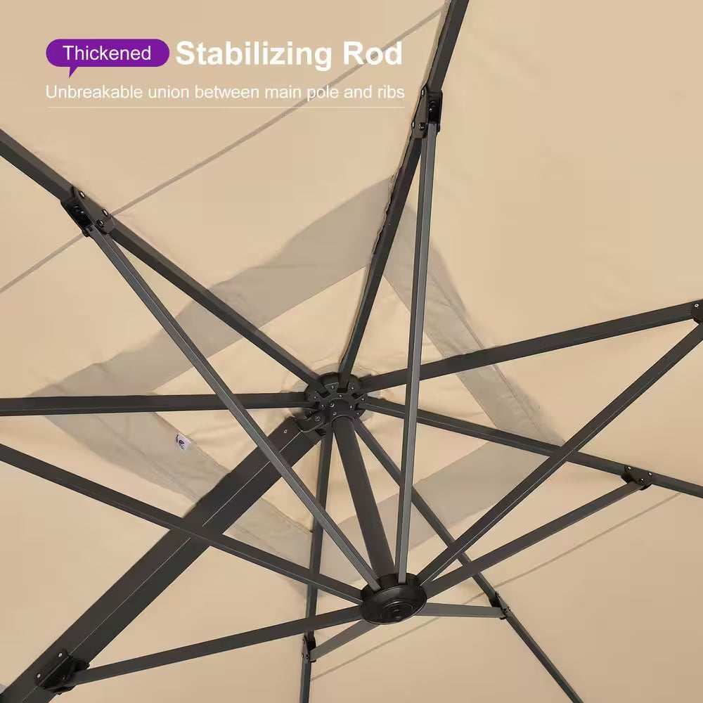 12 Ft. Square Patio Umbrella Aluminum Large Cantilever Umbrella for Garden Deck Backyard Pool in Beige
