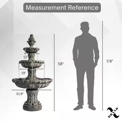 58.3 In.Large 3-Tier Outdoor Electric Water Fountain W/ Pump, Resin Classic Leaf Design Bird Bath Ideal for Garden Decor