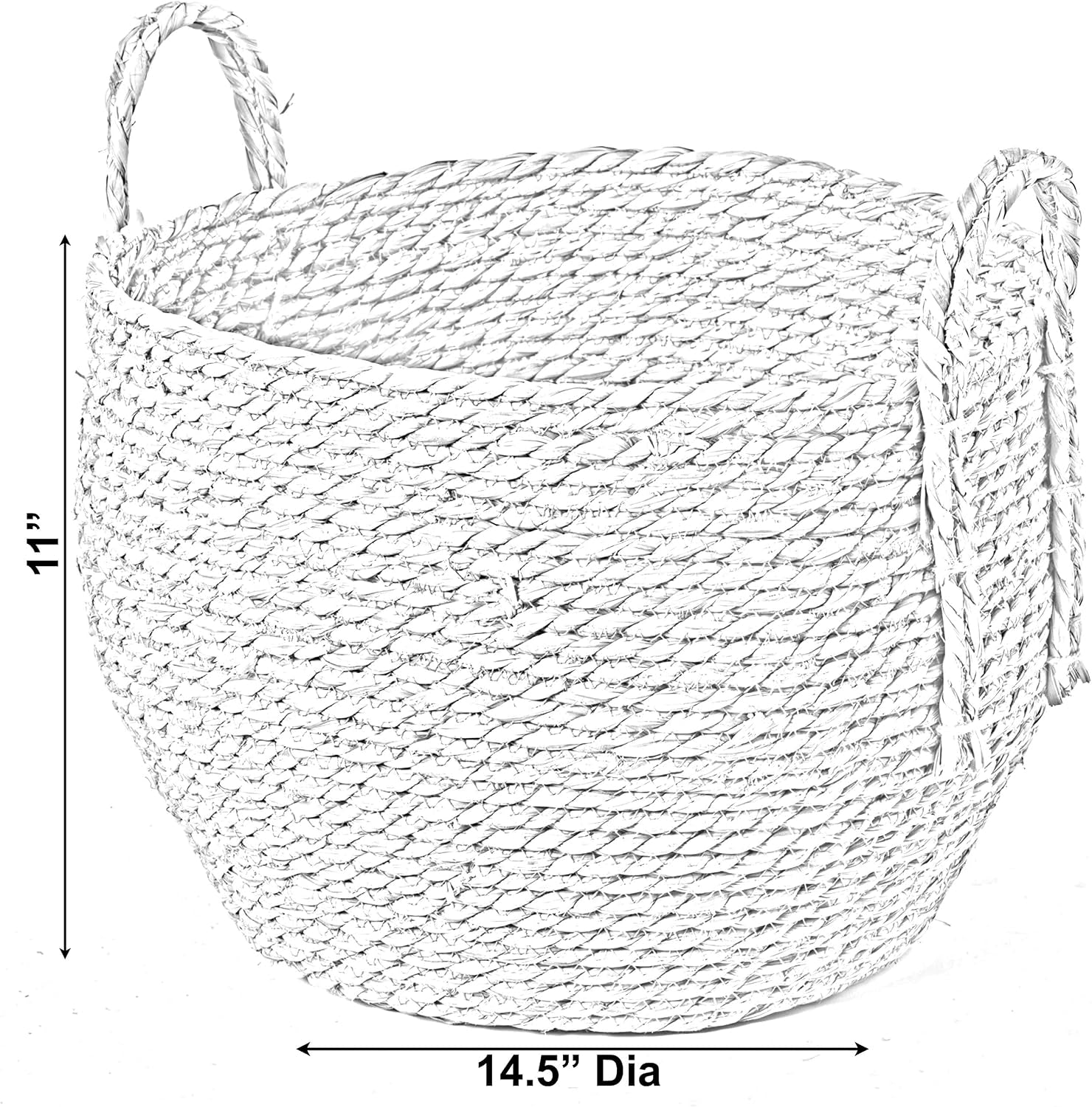 Decorative round Wicker Woven Rope Storage Blanket Basket with Braided Handles - Large