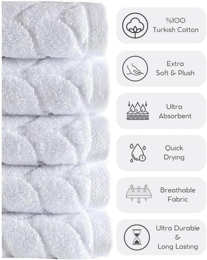 Turkish Cotton Bath Towels, Hand Towels - Soft Plush Jacquard Collection Luxury Towels Set (White, Towel Set of 3)