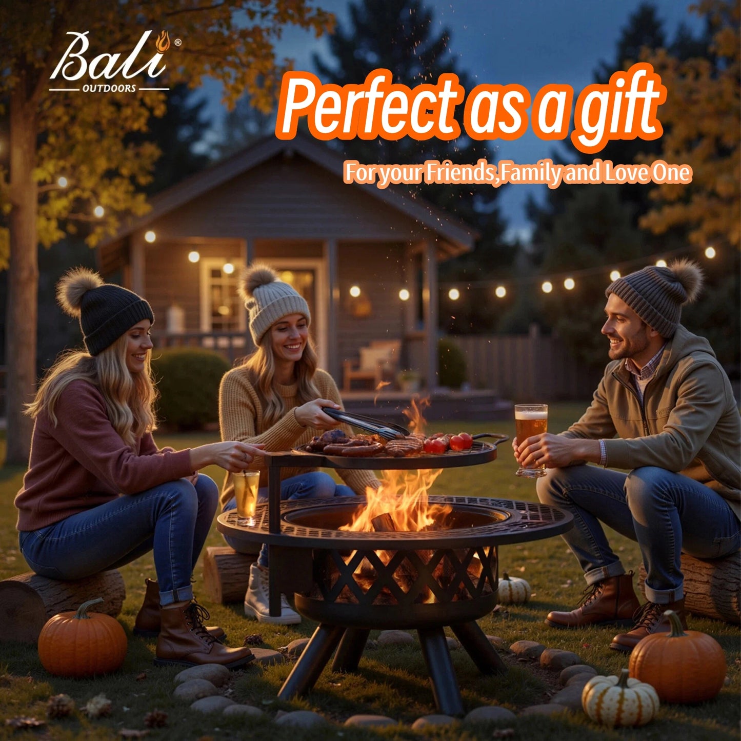 32 Inch Fire Pit with Poker, Wood Burning Fire Pit Patio for outside with Grill