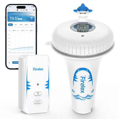 2.4G Wifi Pool Thermometer Wireless with App Remote, Easy Read Smart Thermometer Floating | Digital -40~158℉ Water Temperature Monitor IPX7 | Funny Shark for Swimming Pool, Hot Tub, Spa
