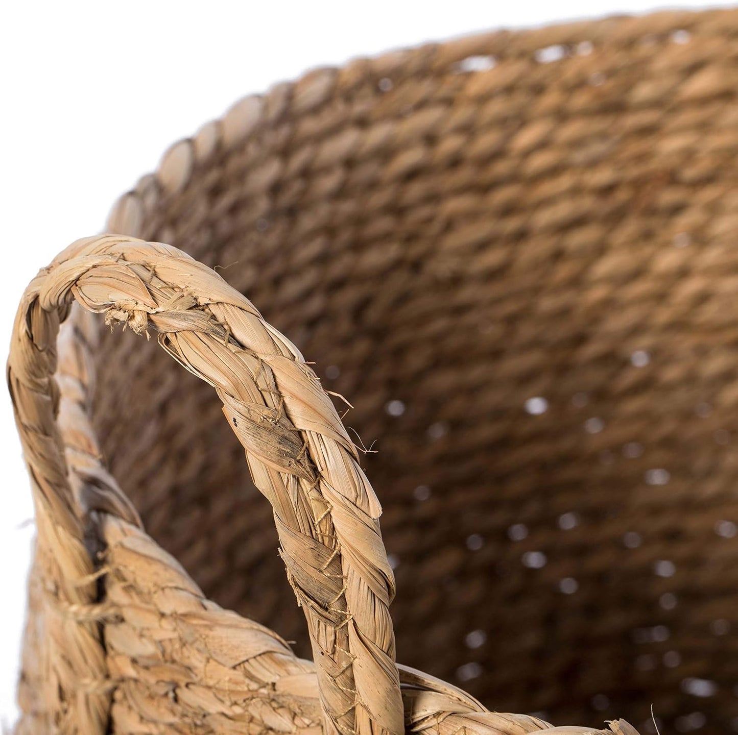 Decorative round Wicker Woven Rope Storage Blanket Basket with Braided Handles - Large