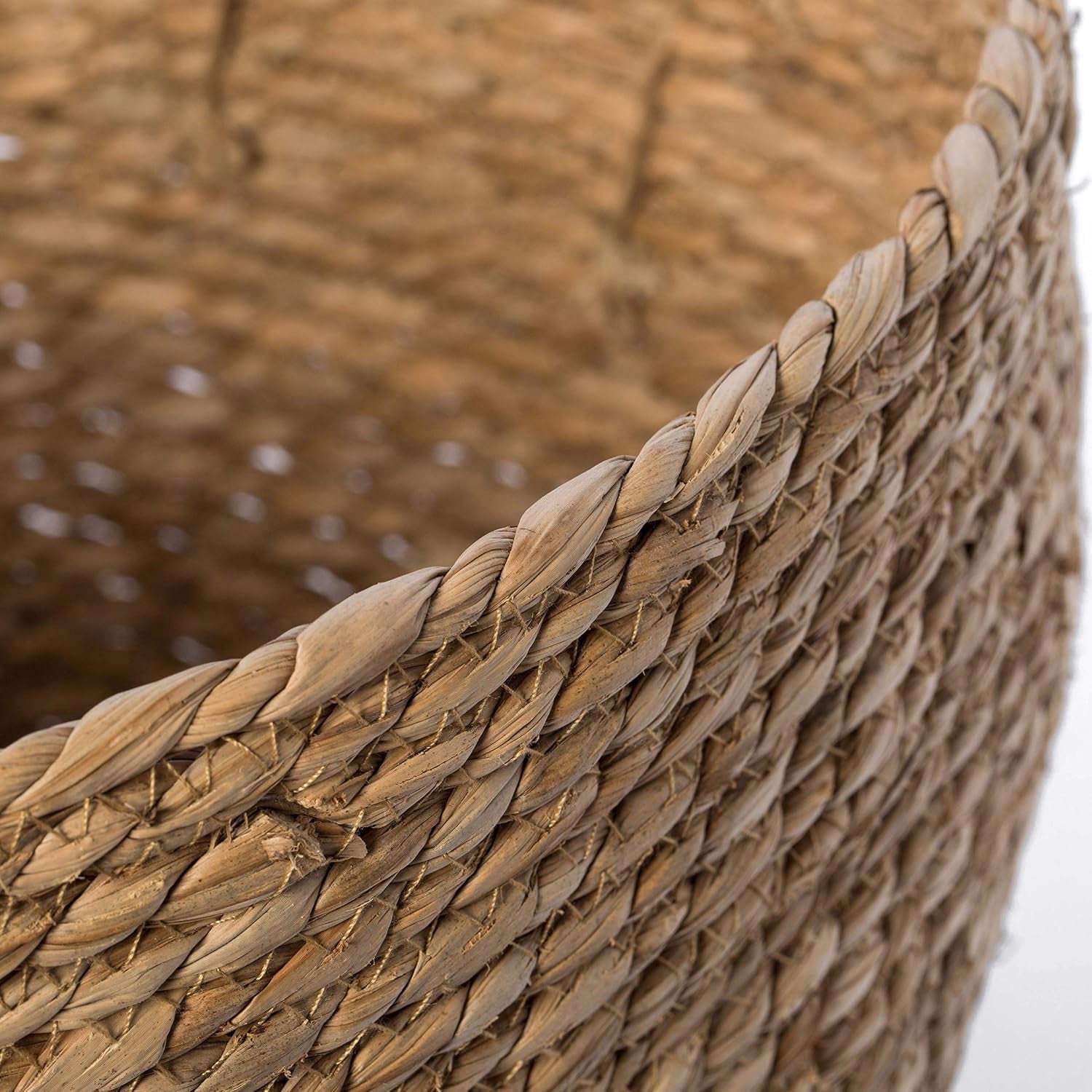Decorative round Wicker Woven Rope Storage Blanket Basket with Braided Handles - Large