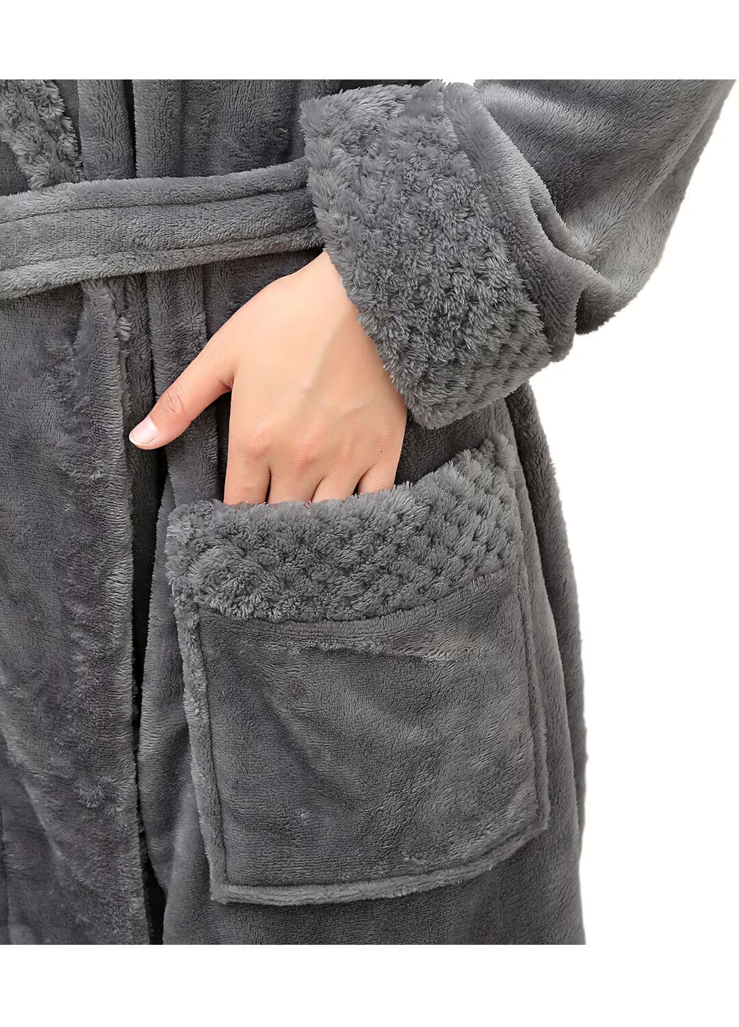 Robes for Women,  Long Womens Robes, Soft Fluffy Fleece Bath Robe with Front Pocket, Winter Warm Plush Lapel Women'S Robes, Adjustable Belt, Grey, L/XL