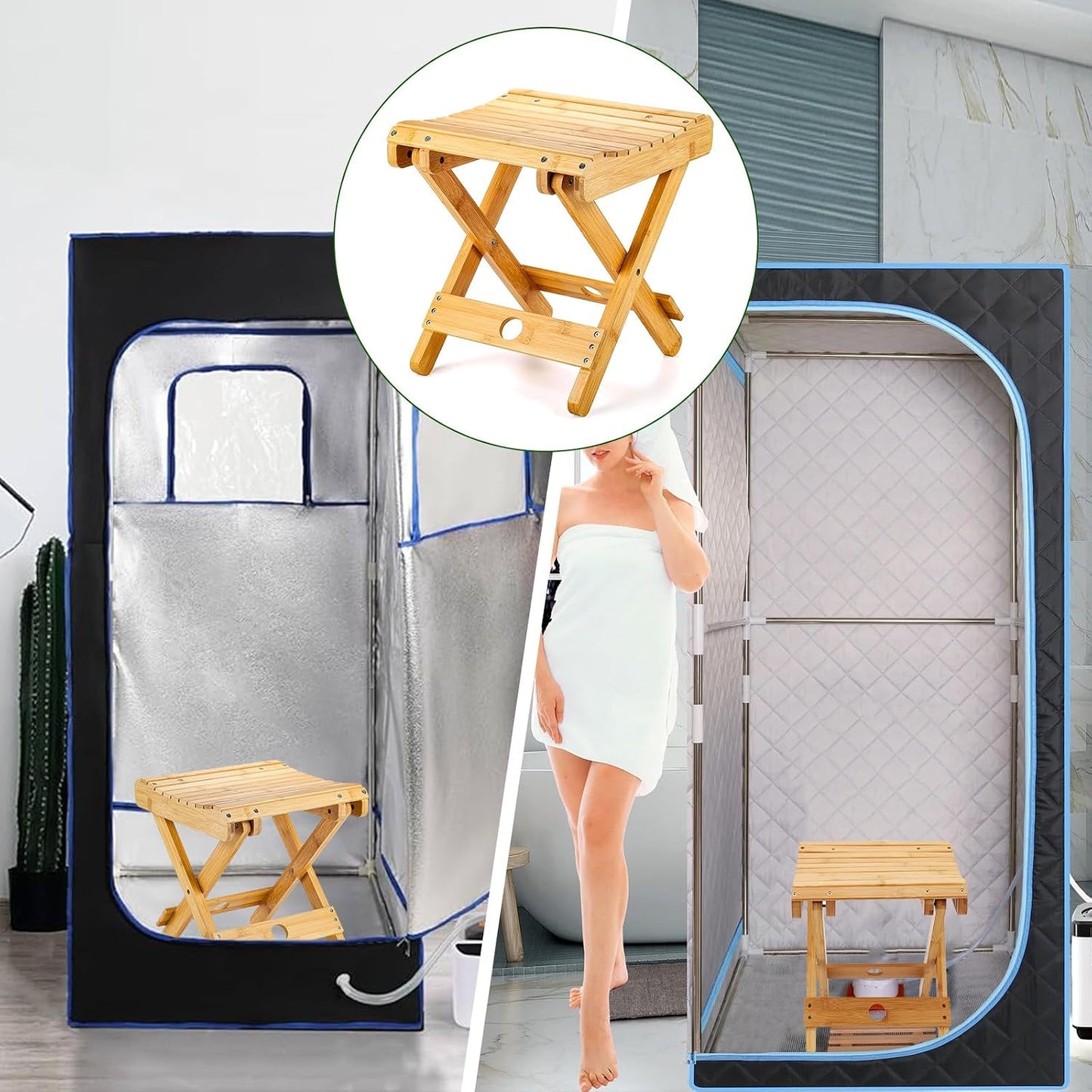 Bamboo Sauna Chair, Portable Steam Sauna Chair Indoor, Steam Sauna Seat, Great for Portable Sauna Box for Home, Steam Sauna Accessories. Outdoor Camping Fishing Beach Chair