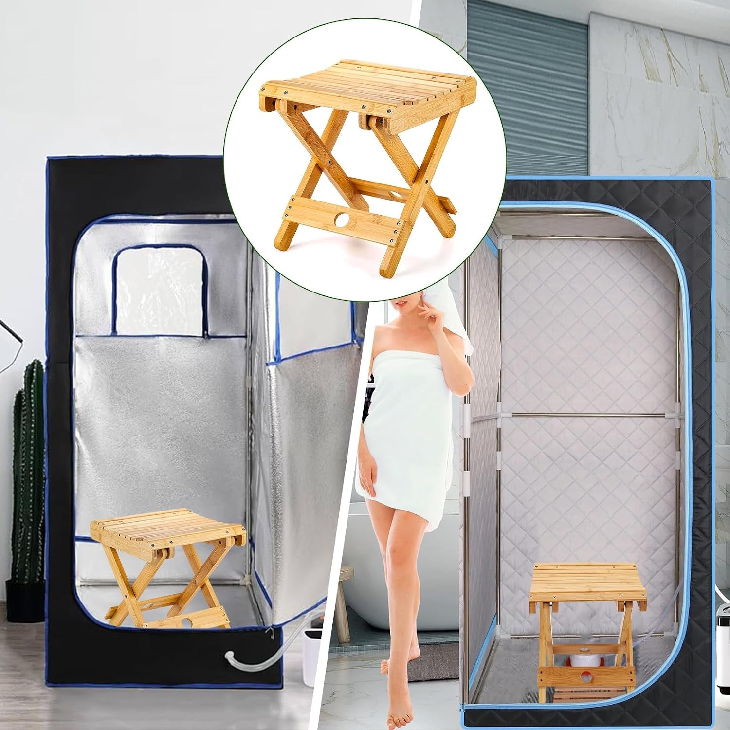 Bamboo Sauna Chair, Portable Steam Sauna Chair Indoor, Steam Sauna Seat, Great for Portable Sauna Box for Home, Steam Sauna Accessories. Outdoor Camping Fishing Beach Chair