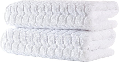 Turkish Cotton Bath Towels, Hand Towels - Soft Plush Jacquard Collection Luxury Towels Set (White, Towel Set of 6)