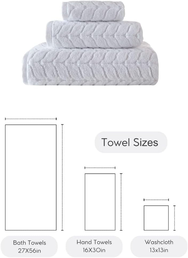 Turkish Cotton Bath Towels, Hand Towels - Soft Plush Jacquard Collection Luxury Towels Set (White, Towel Set of 3)