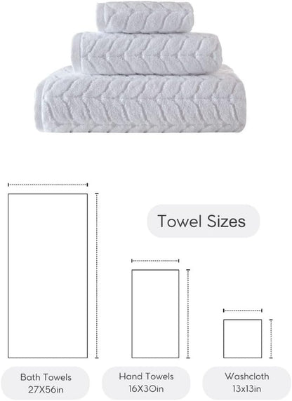Turkish Cotton Bath Towels, Hand Towels - Soft Plush Jacquard Collection Luxury Towels Set (White, Towel Set of 3)