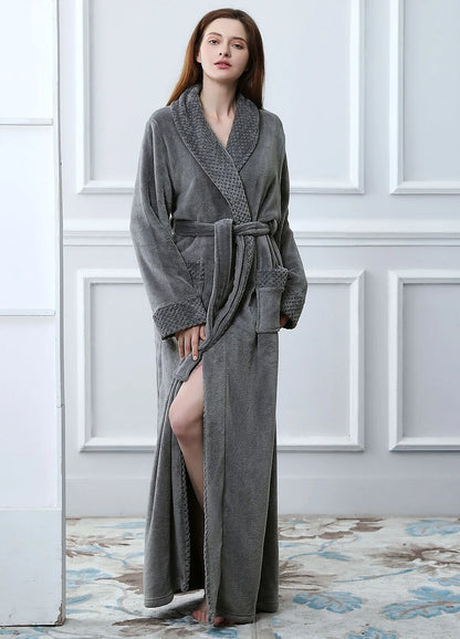 Robes for Women,  Long Womens Robes, Soft Fluffy Fleece Bath Robe with Front Pocket, Winter Warm Plush Lapel Women'S Robes, Adjustable Belt, Grey, L/XL