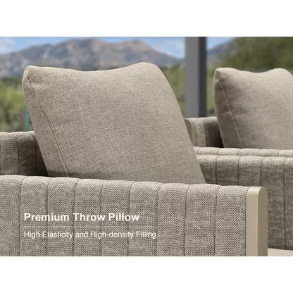 9-Piece Aluminum Outdoor Dining Set All-Weather Modern Rectangular Dining Table and Chairs with Olefin Cushions, Beige