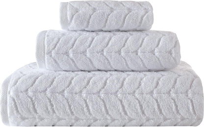 Turkish Cotton Bath Towels, Hand Towels - Soft Plush Jacquard Collection Luxury Towels Set (White, Towel Set of 6)