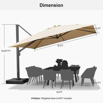 12 Ft. Square Patio Umbrella Aluminum Large Cantilever Umbrella for Garden Deck Backyard Pool in Beige