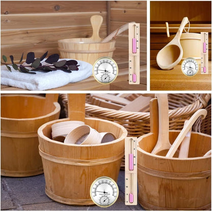 Sauna Bucket and Ladle Set,5Pcs 4L Sauna Bucket Wooden Bucket Sauna Accessories Wood Bucket Sauna Kit Cedar Sauna for Home(Sauna Bucket+Sauna Ladle+Sauna Thermometer Hygrometer+Hourglass+Attachment)
