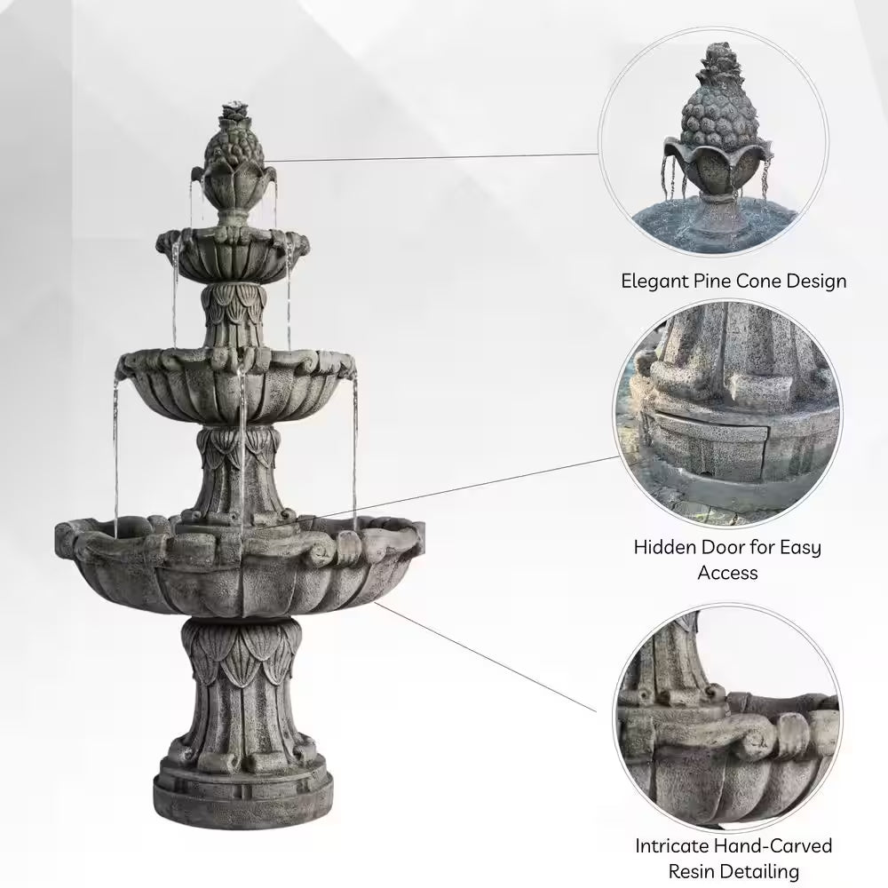 58.3 In.Large 3-Tier Outdoor Electric Water Fountain W/ Pump, Resin Classic Leaf Design Bird Bath Ideal for Garden Decor
