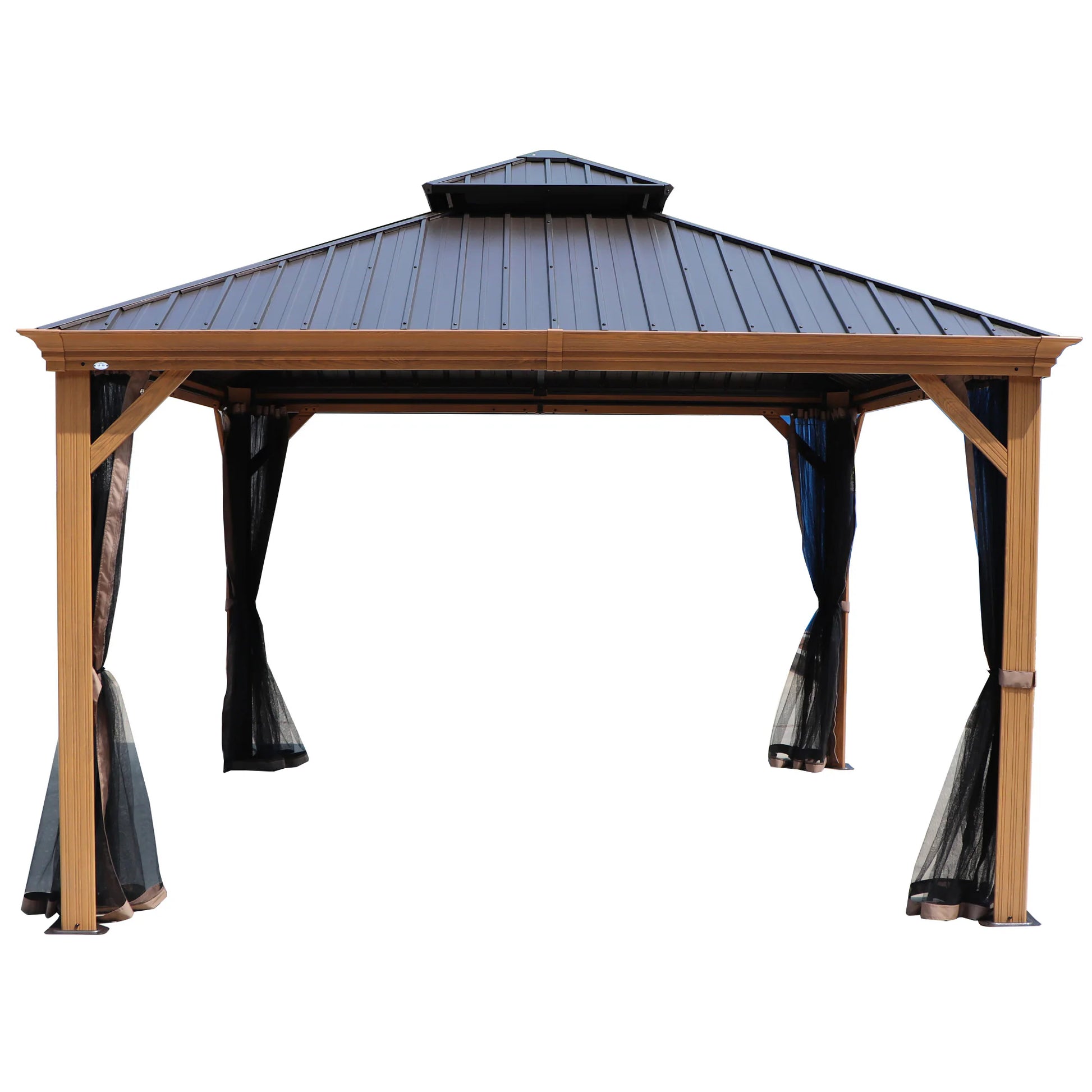 12-Ft X 20-Ft Gazebo Brown Gazebo with Hardtop Roof (Screen Included)