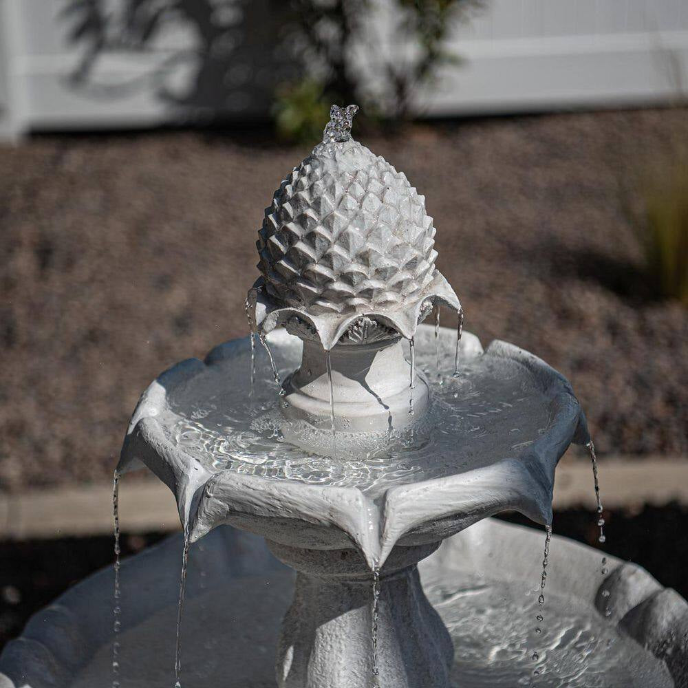 44 In. H White Fiberglass/Resin 2-Tier Solar Water Fountain W/ Solar Panel and Auto-Shut off Pump