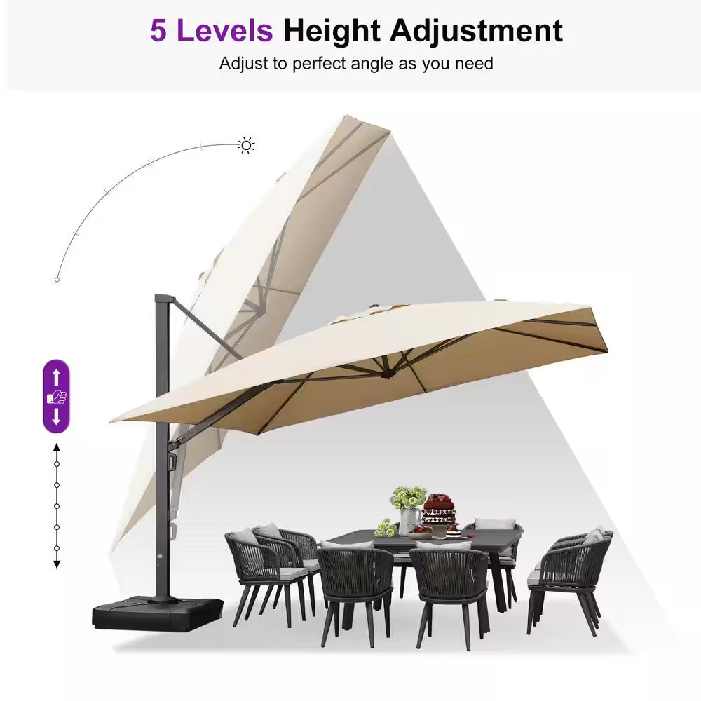 12 Ft. Square Patio Umbrella Aluminum Large Cantilever Umbrella for Garden Deck Backyard Pool in Beige