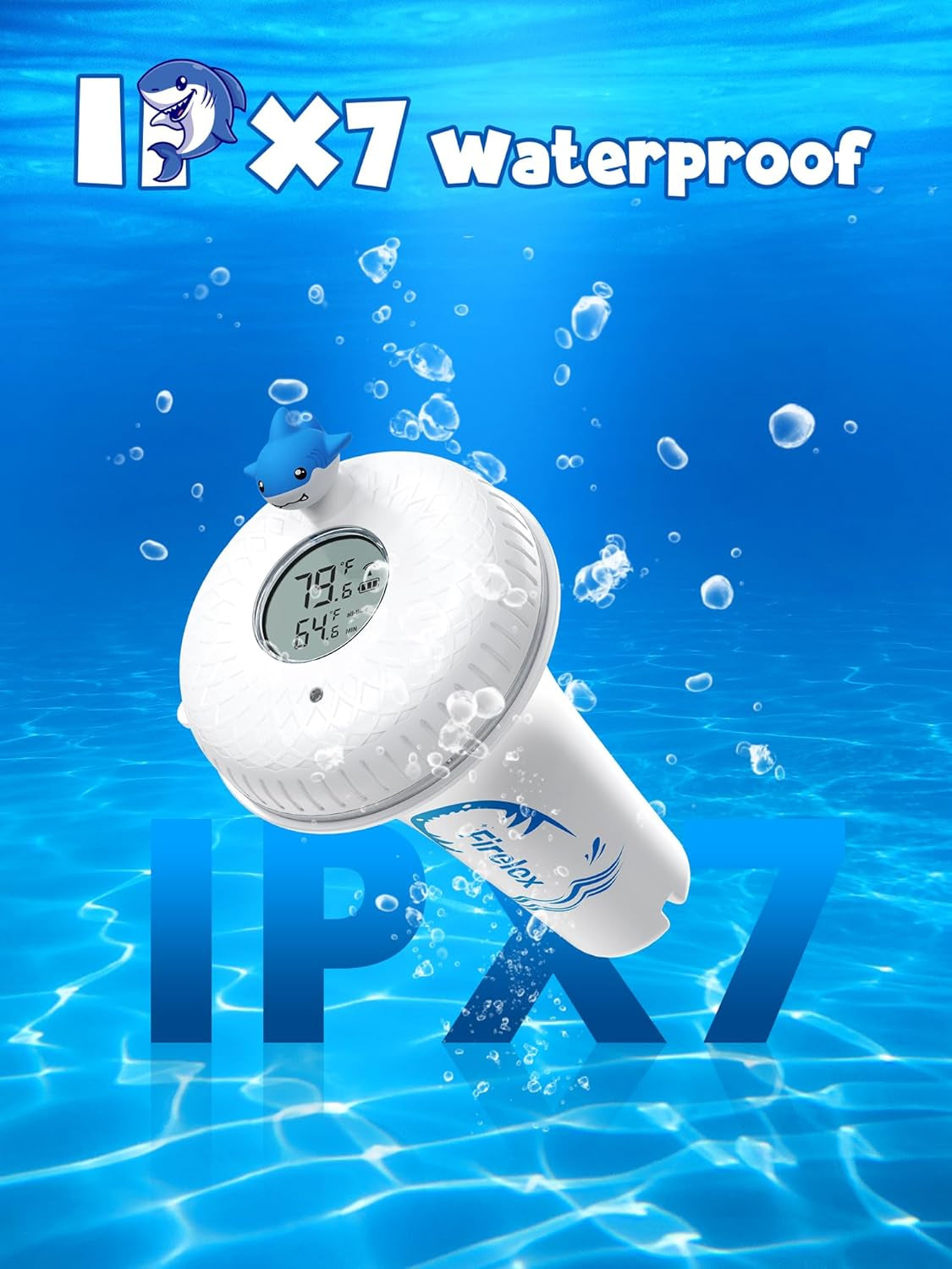 2.4G Wifi Pool Thermometer Wireless with App Remote, Easy Read Smart Thermometer Floating | Digital -40~158℉ Water Temperature Monitor IPX7 | Funny Shark for Swimming Pool, Hot Tub, Spa