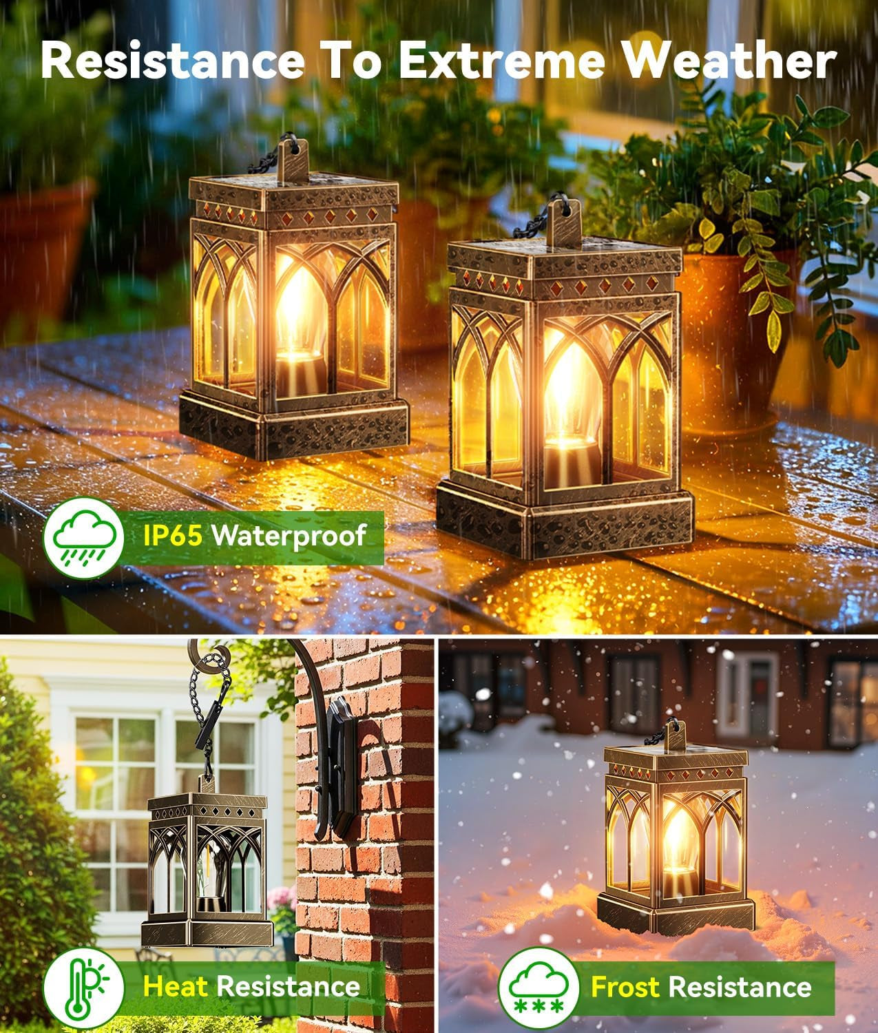 2 Pack Solar Lanterns Outdoor Waterproof, Brighter Hanging Solar Lantern Lights for Outside, Auto On/Off Lanterns Decorative Outdoor for Garden Table Yard Path Patio Lawn Decor, Gifts (Bronze)
