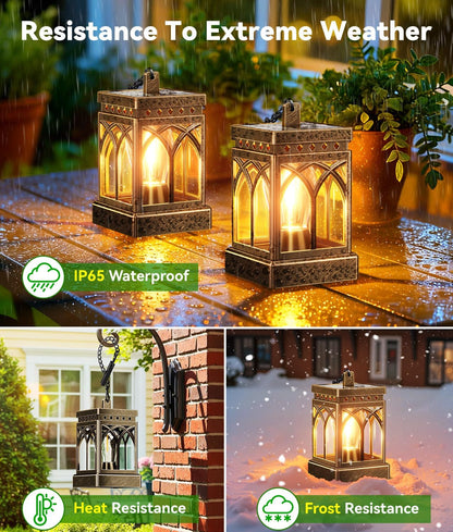 2 Pack Solar Lanterns Outdoor Waterproof, Brighter Hanging Solar Lantern Lights for Outside, Auto On/Off Lanterns Decorative Outdoor for Garden Table Yard Path Patio Lawn Decor, Gifts (Bronze)