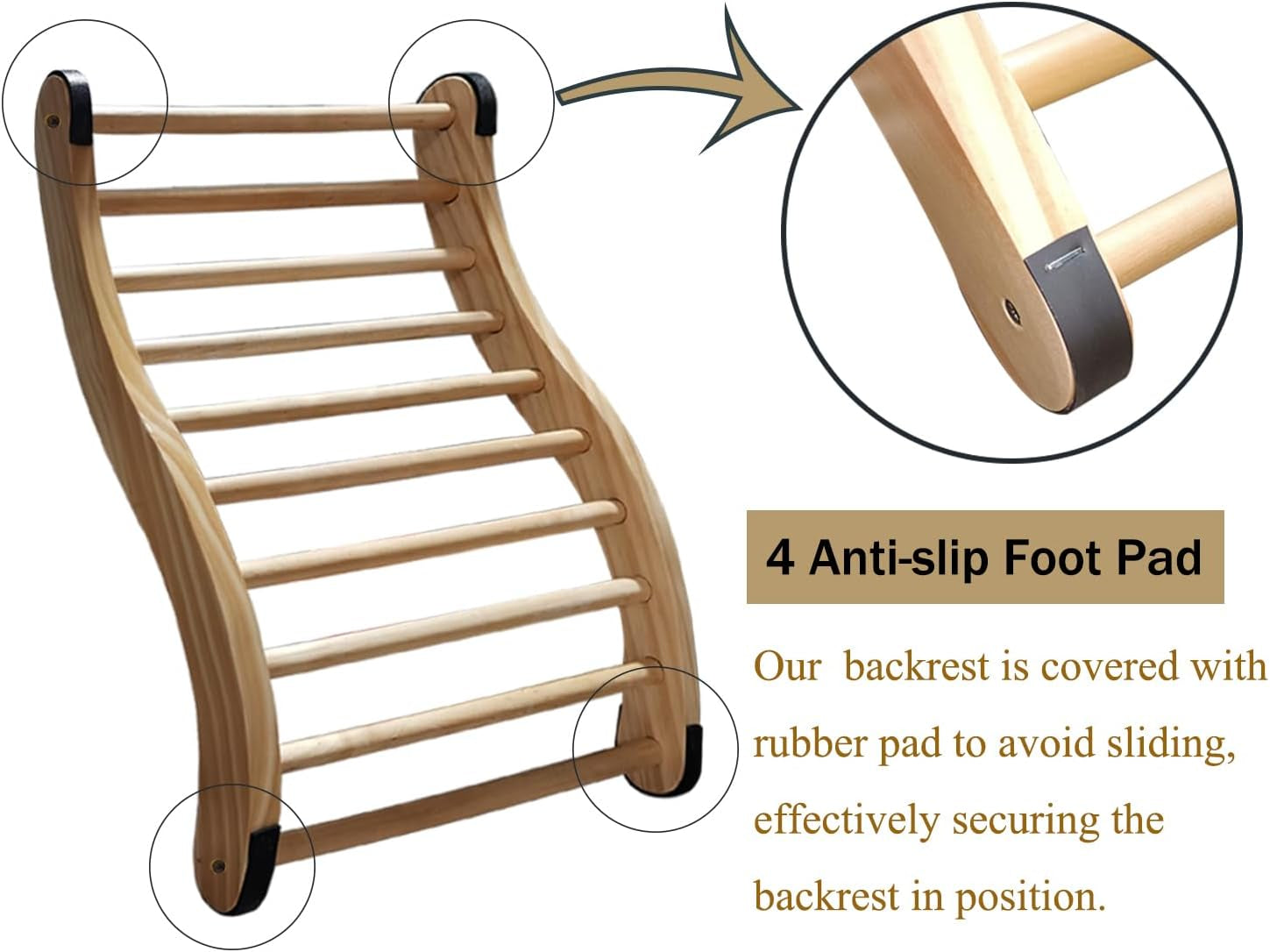 Non-Toxic Cedar Sauna Backrest for Barrel or Infrared Sauna, with Felt Sauna Hat and Seat Pad, Anti-Slip Sauna Accessory (1 Pack)
