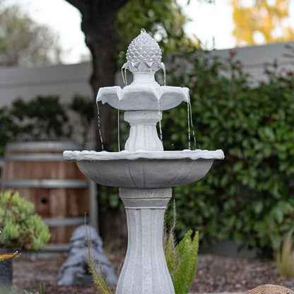 44 In. H White Fiberglass/Resin 2-Tier Solar Water Fountain W/ Solar Panel and Auto-Shut off Pump