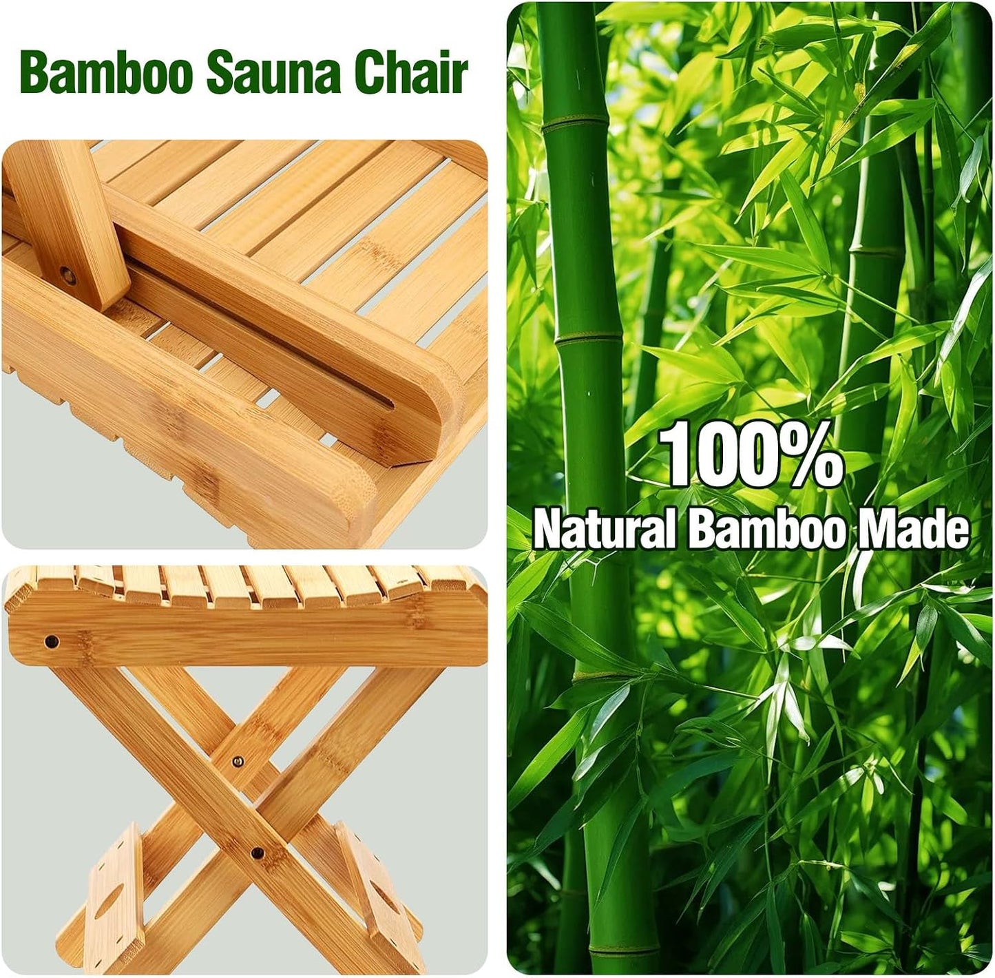 Bamboo Sauna Chair, Portable Steam Sauna Chair Indoor, Steam Sauna Seat, Great for Portable Sauna Box for Home, Steam Sauna Accessories. Outdoor Camping Fishing Beach Chair