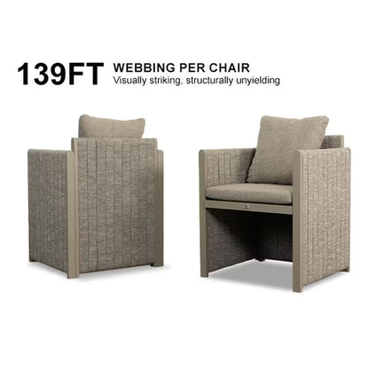 9-Piece Aluminum Outdoor Dining Set All-Weather Modern Rectangular Dining Table and Chairs with Olefin Cushions, Beige