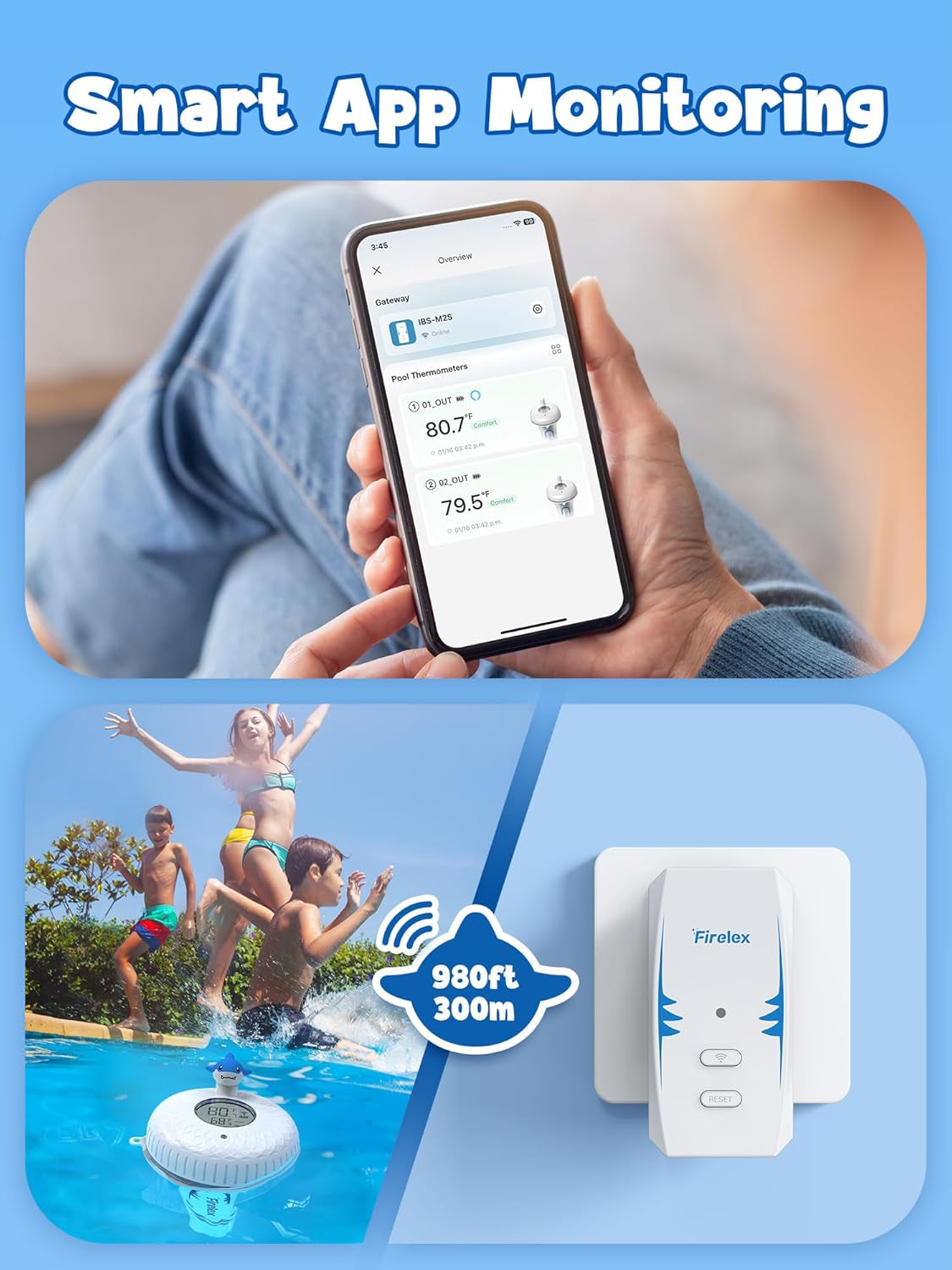 2.4G Wifi Pool Thermometer Wireless with App Remote, Easy Read Smart Thermometer Floating | Digital -40~158℉ Water Temperature Monitor IPX7 | Funny Shark for Swimming Pool, Hot Tub, Spa