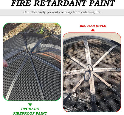 Fire Pit Spark Screen, 40 Inch Diameter Fire Pit Screen with Handle & Poker,Heavy Duty Metal Mesh Fire Pit Screen,Fire Pit Lid for Outdoor/Beach/Rv Camping/Backyard