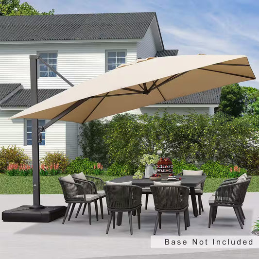 12 Ft. Square Patio Umbrella Aluminum Large Cantilever Umbrella for Garden Deck Backyard Pool in Beige