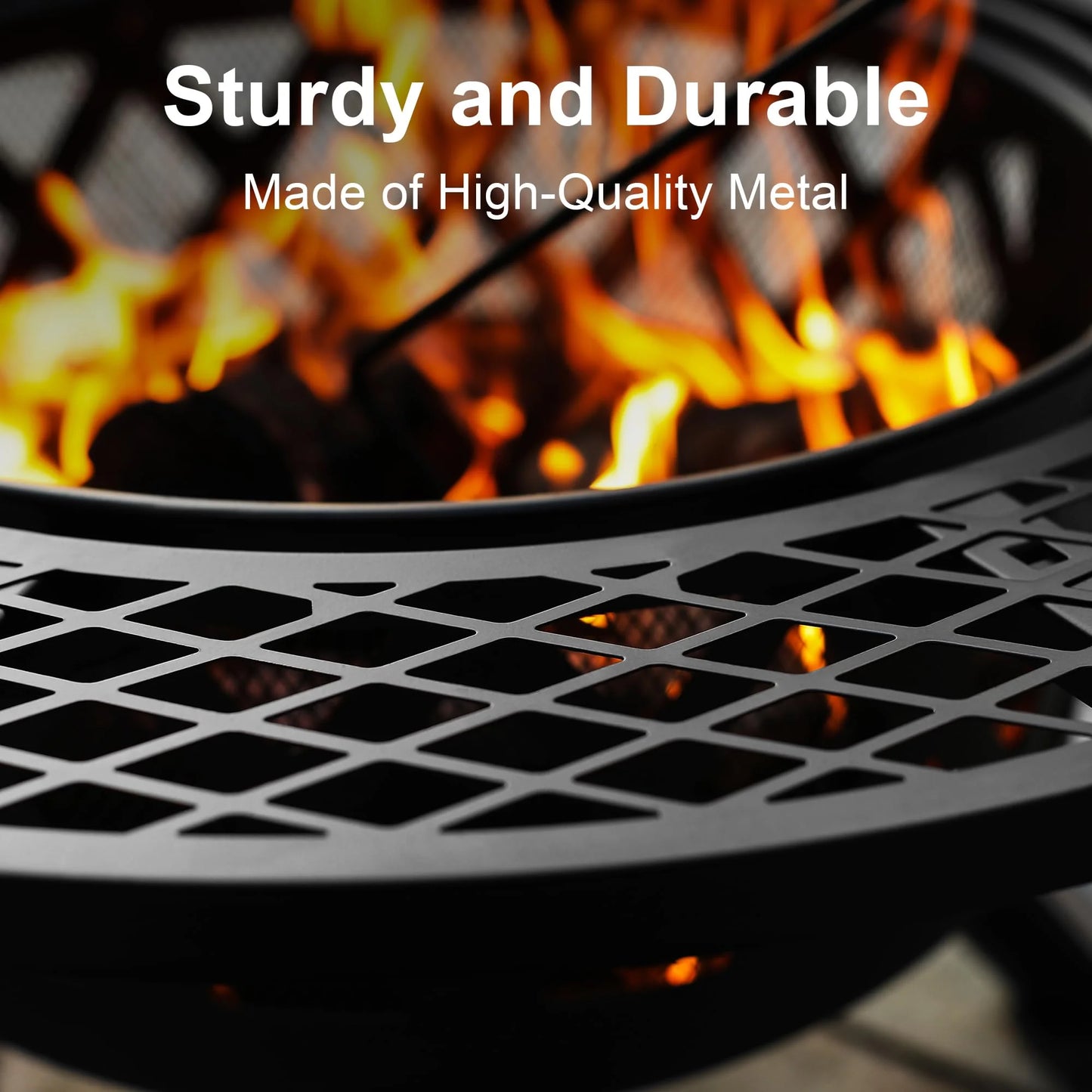 32 Inch Fire Pit with Poker, Wood Burning Fire Pit Patio for outside with Grill