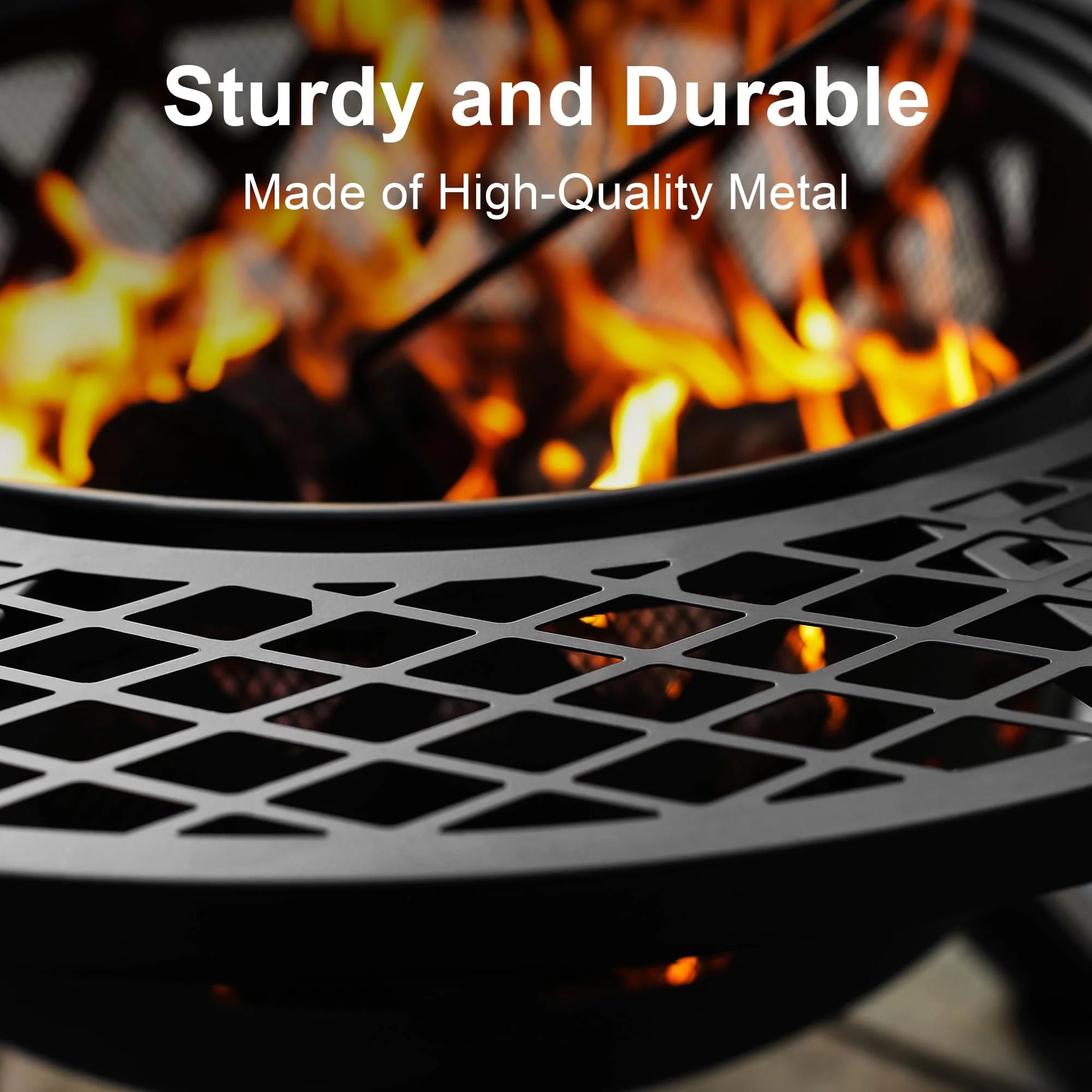 32 Inch Fire Pit with Poker, Wood Burning Fire Pit Patio for outside with Grill