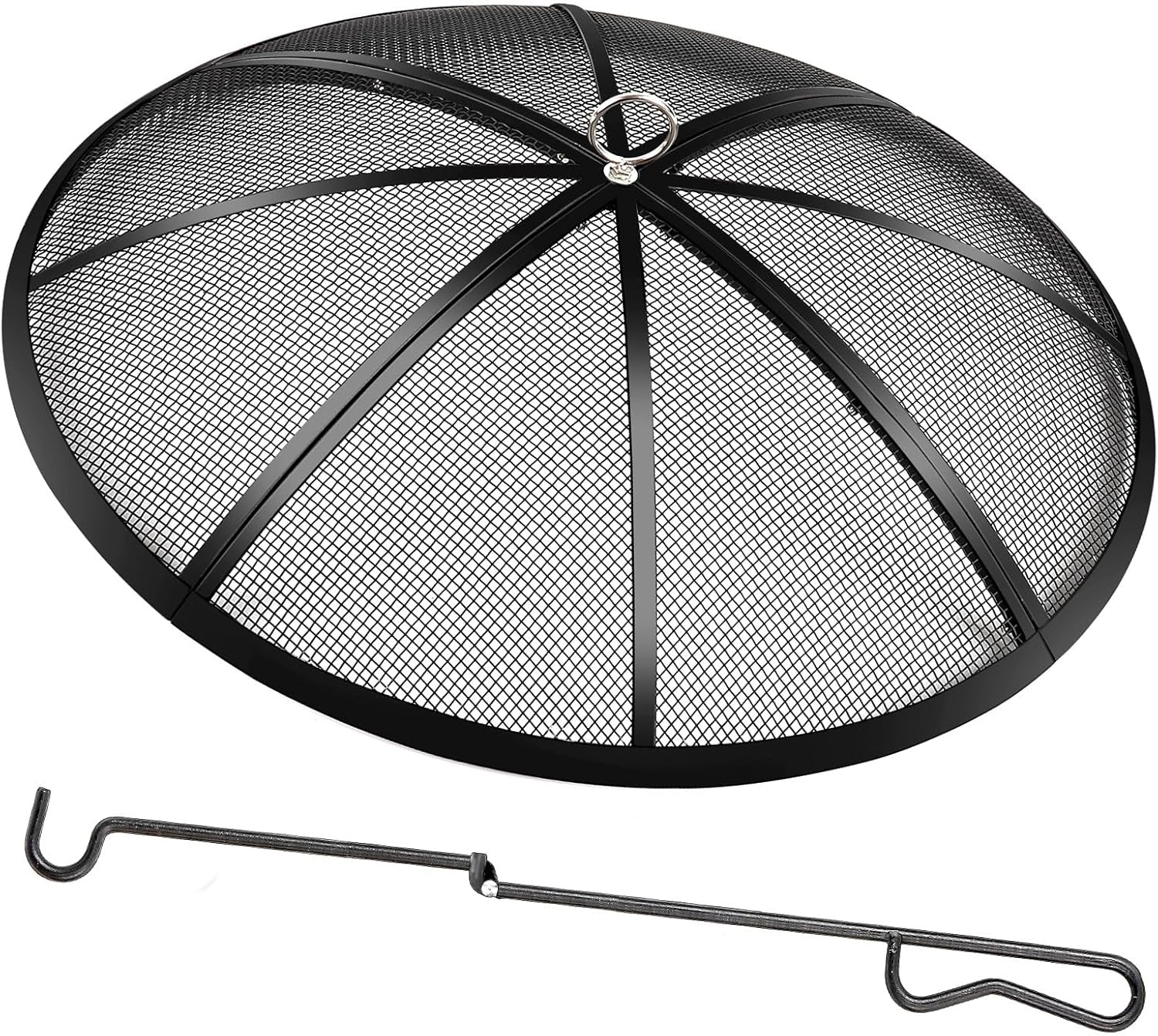Fire Pit Spark Screen, 40 Inch Diameter Fire Pit Screen with Handle & Poker,Heavy Duty Metal Mesh Fire Pit Screen,Fire Pit Lid for Outdoor/Beach/Rv Camping/Backyard