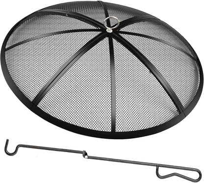 Fire Pit Spark Screen, 40 Inch Diameter Fire Pit Screen with Handle & Poker,Heavy Duty Metal Mesh Fire Pit Screen,Fire Pit Lid for Outdoor/Beach/Rv Camping/Backyard
