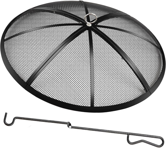 Fire Pit Spark Screen, 40 Inch Diameter Fire Pit Screen with Handle & Poker,Heavy Duty Metal Mesh Fire Pit Screen,Fire Pit Lid for Outdoor/Beach/Rv Camping/Backyard
