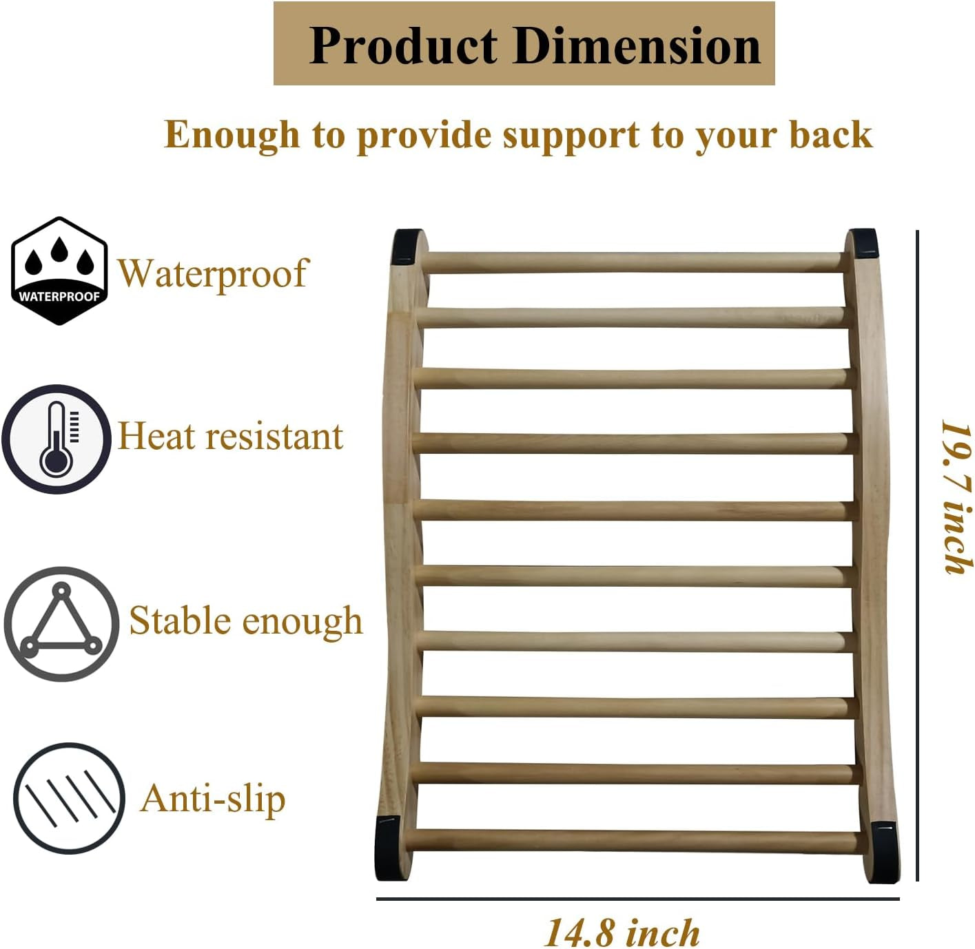 Non-Toxic Cedar Sauna Backrest for Barrel or Infrared Sauna, with Felt Sauna Hat and Seat Pad, Anti-Slip Sauna Accessory (1 Pack)