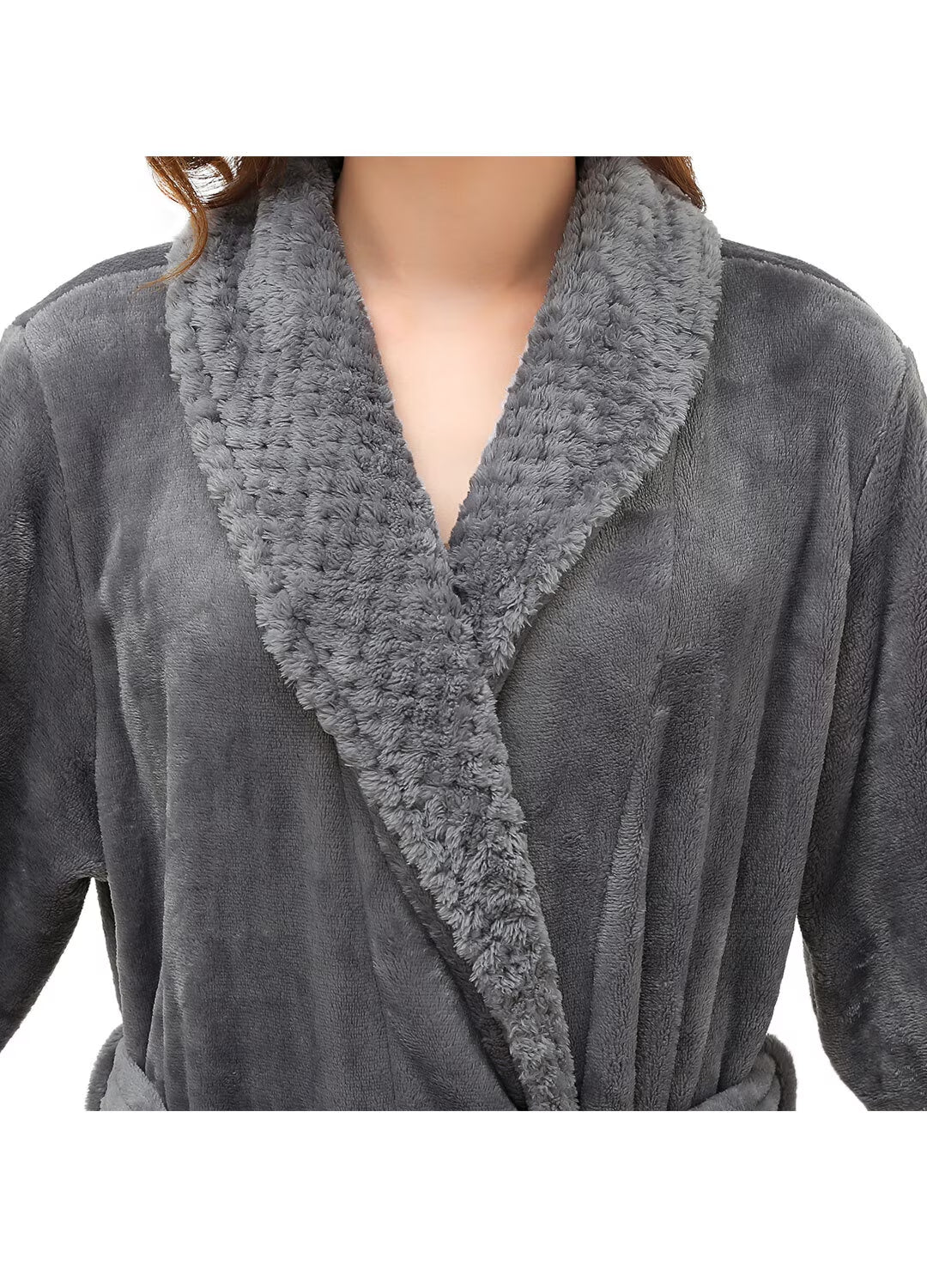 Robes for Women,  Long Womens Robes, Soft Fluffy Fleece Bath Robe with Front Pocket, Winter Warm Plush Lapel Women'S Robes, Adjustable Belt, Grey, L/XL