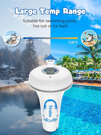 2.4G Wifi Pool Thermometer Wireless with App Remote, Easy Read Smart Thermometer Floating | Digital -40~158℉ Water Temperature Monitor IPX7 | Funny Shark for Swimming Pool, Hot Tub, Spa