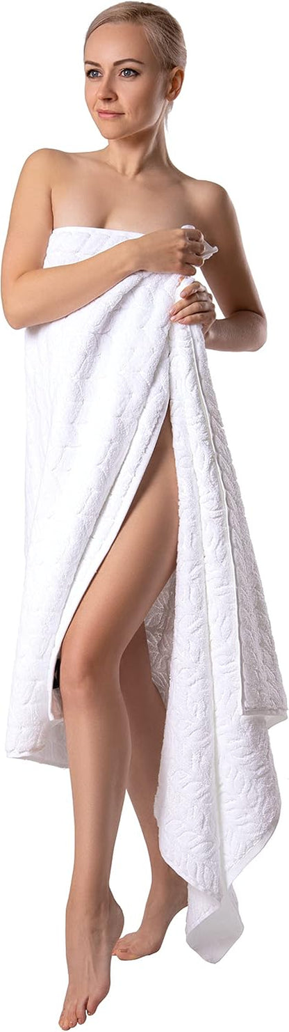 Turkish Cotton Bath Towels, Hand Towels - Soft Plush Jacquard Collection Luxury Towels Set (White, Towel Set of 3)