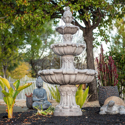 58.3 In.Large 3-Tier Outdoor Electric Water Fountain W/ Pump, Resin Classic Leaf Design Bird Bath Ideal for Garden Decor
