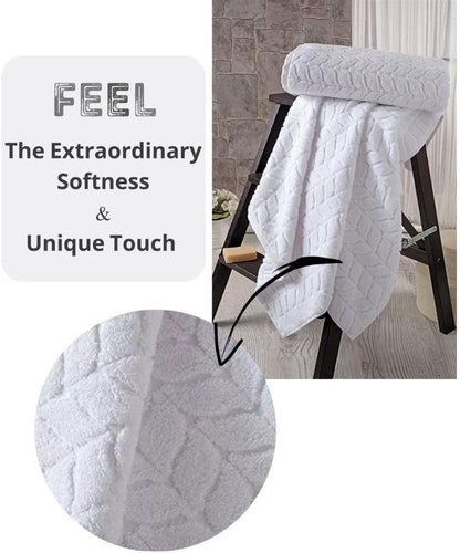 Turkish Cotton Bath Towels, Hand Towels - Soft Plush Jacquard Collection Luxury Towels Set (White, Towel Set of 3)