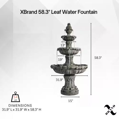 58.3 In.Large 3-Tier Outdoor Electric Water Fountain W/ Pump, Resin Classic Leaf Design Bird Bath Ideal for Garden Decor
