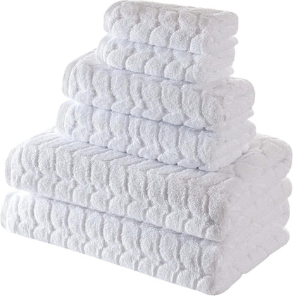 Turkish Cotton Bath Towels, Hand Towels - Soft Plush Jacquard Collection Luxury Towels Set (White, Towel Set of 3)