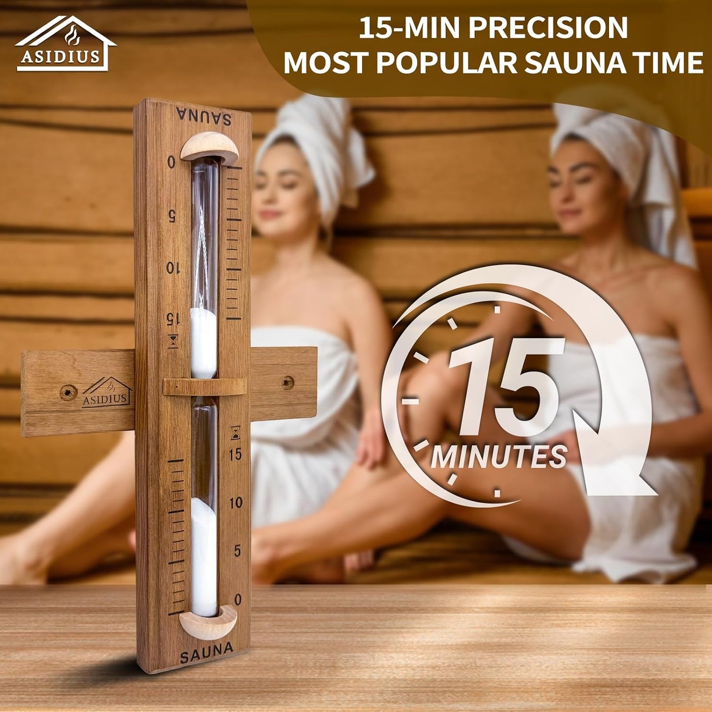 Red Cedar Sauna Timer, Wall-Mounted 360° Rotating 15 Minute Sand Timer, Sauna Accessories for Infrared Sauna, Home Sauna, Sauna Box