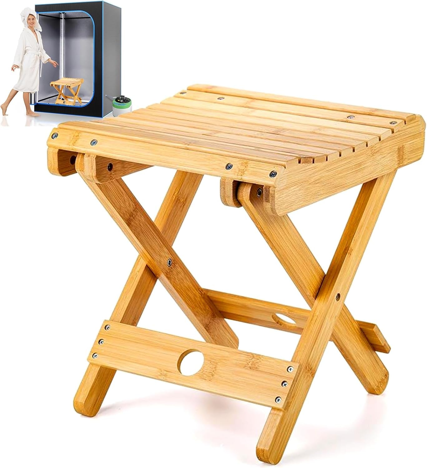 Bamboo Sauna Chair, Portable Steam Sauna Chair Indoor, Steam Sauna Seat, Great for Portable Sauna Box for Home, Steam Sauna Accessories. Outdoor Camping Fishing Beach Chair